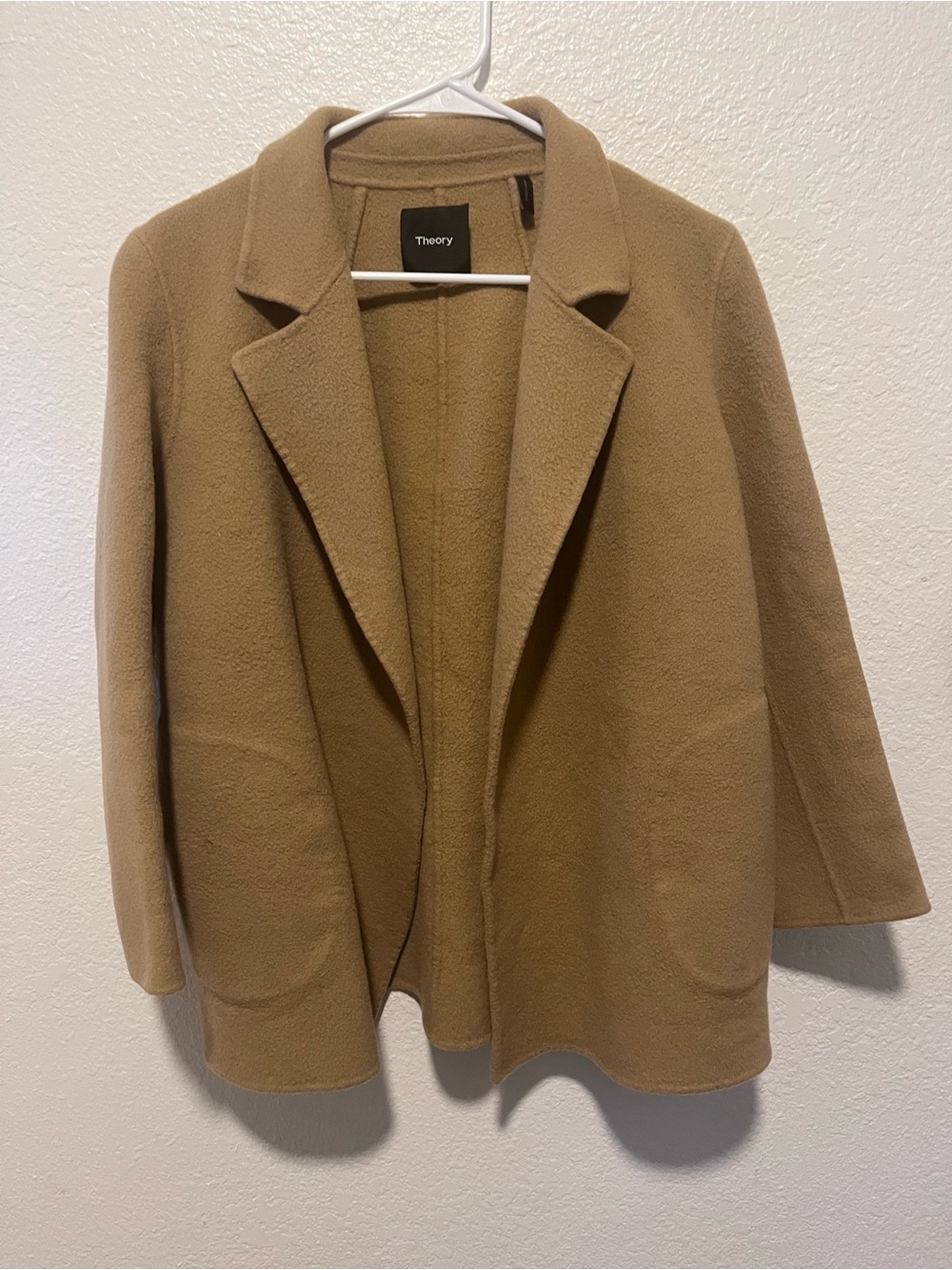 Theory Camel Open-Front Wool-Blend Coat